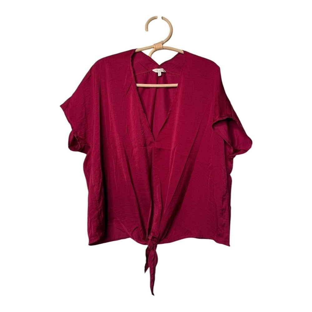 Lucky Brand Women's Berry Tie-Front V-Neck Blouse - Picture 7 of 13
